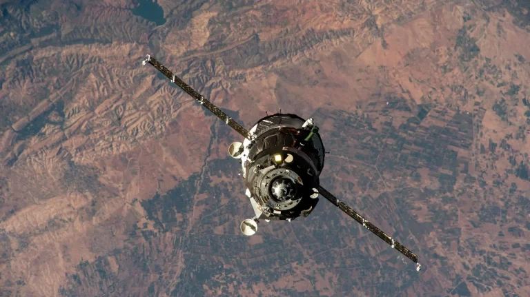 Soyuz MS-27 spacecraft nearing the International Space Station.